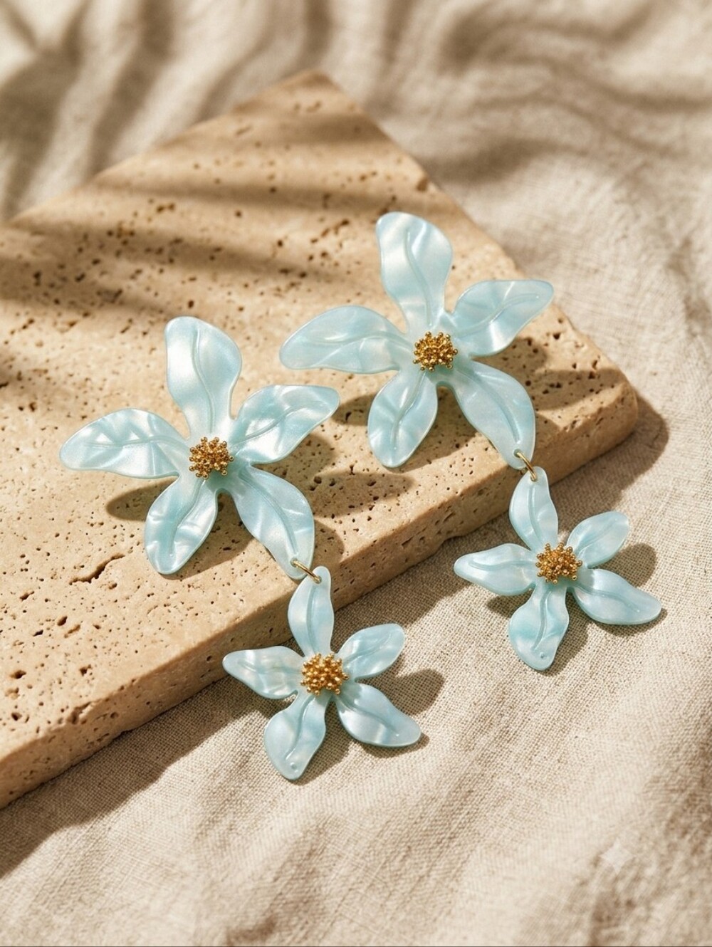 True Lovelies Sky Blue Resin Flower Drop Earrings Coquette Girl Cottagecore